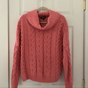 Express Pink Chunky Knit Cowl Neck Sweater